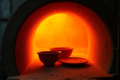 Blick in einen Keramikofen während des Brandes